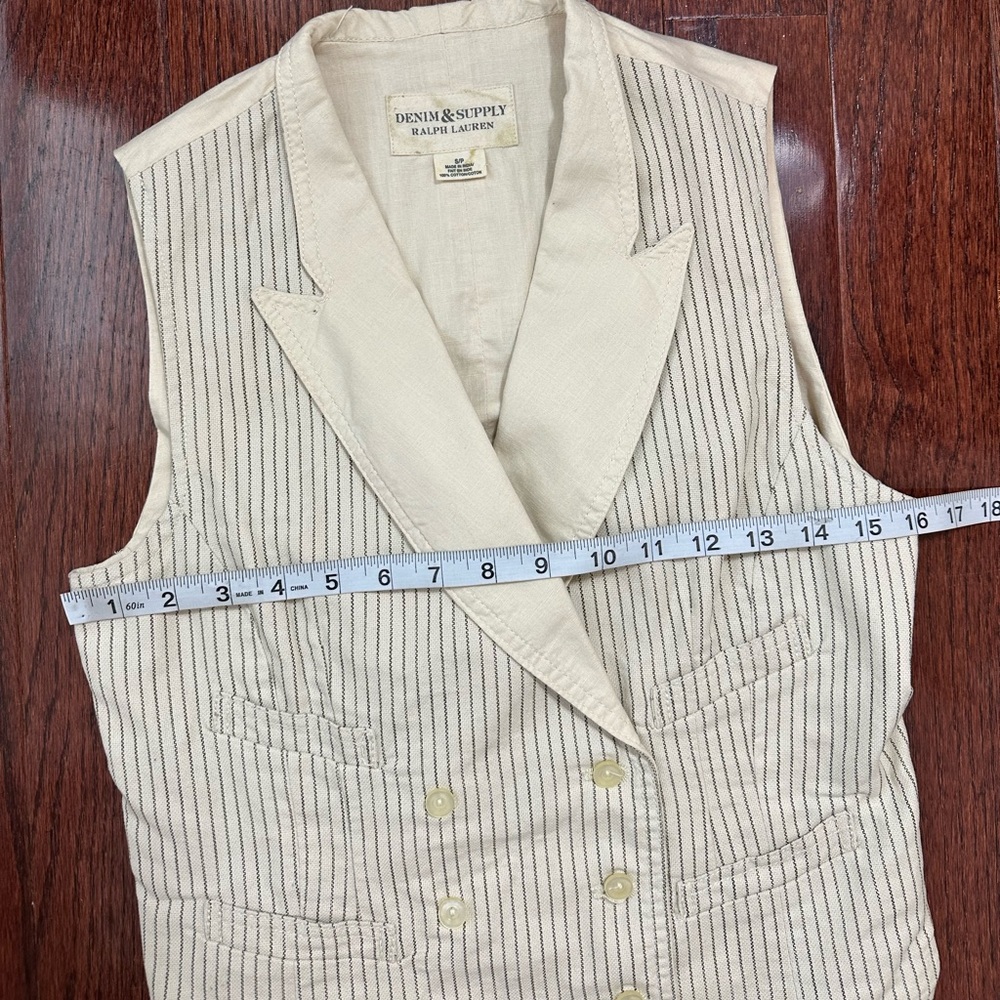 Denim & Supply Ralph Lauren Cream Pinstripe Double-Breasted Vest - Picture 13 of 14